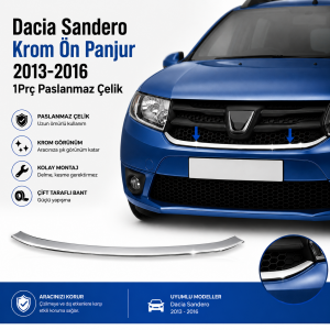 Dacia Sandero Krom Ön Panjur 2013-2016 1Prç Paslanmaz Çelik