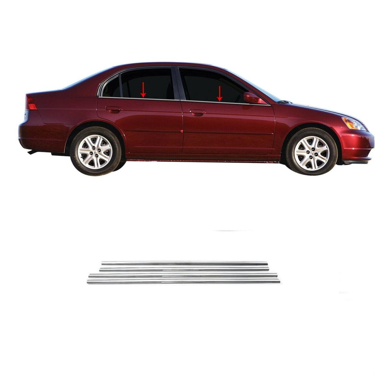 Honda Civic Krom Cam Çıtası Tk 2002-2006 4Prç Paslanmaz Çelik