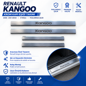 Renault Kangoo Krom Kapı Eşiği Takımı 2008-2021 Arası 4 Parça Paslanmaz Çelik