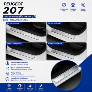Peugeot 207 Krom Kapı Eşiği Takımı 2006-2012 Paslanmaz Çelik