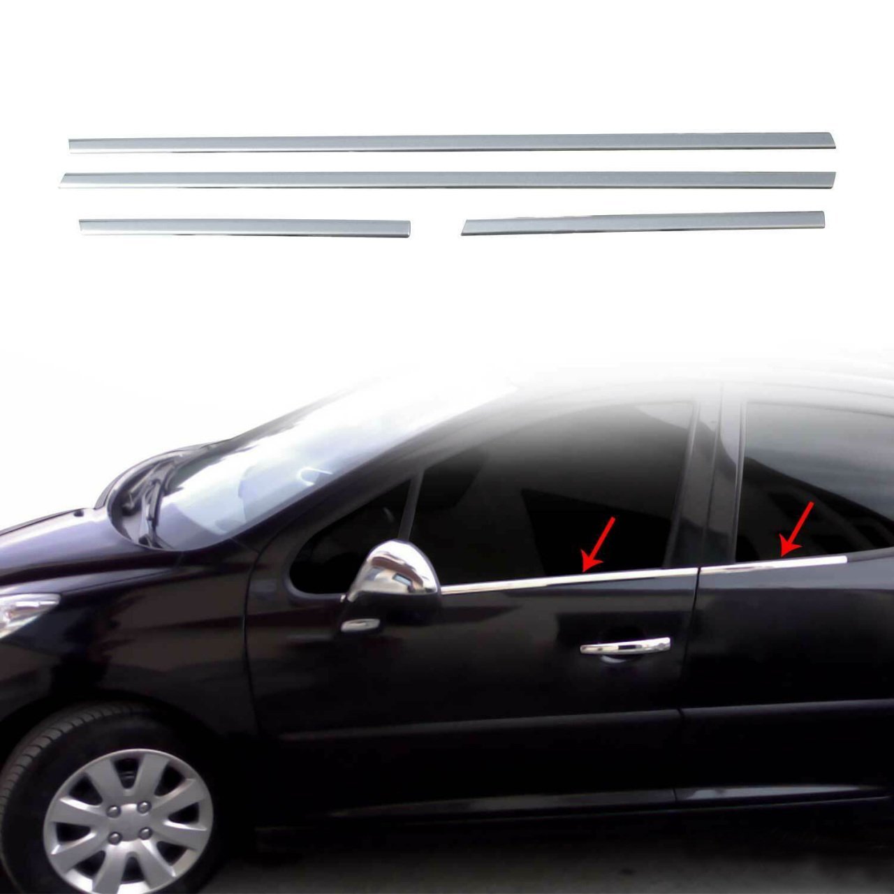 Peugeot 207 Krom Cam Çıtası Takımı 4Parça Paslanmaz Çelik