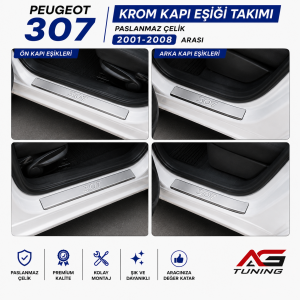 Peugeot 307 Krom Kapı Eşiği Takımı 2001 Üzeri Paslanmaz Çelik