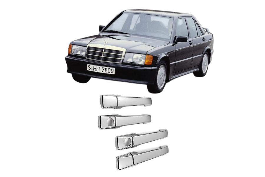 Mercedes W201 E-190 Krom Kapı Kolu Takımı Çift Delik 1983-1993 4 Parça