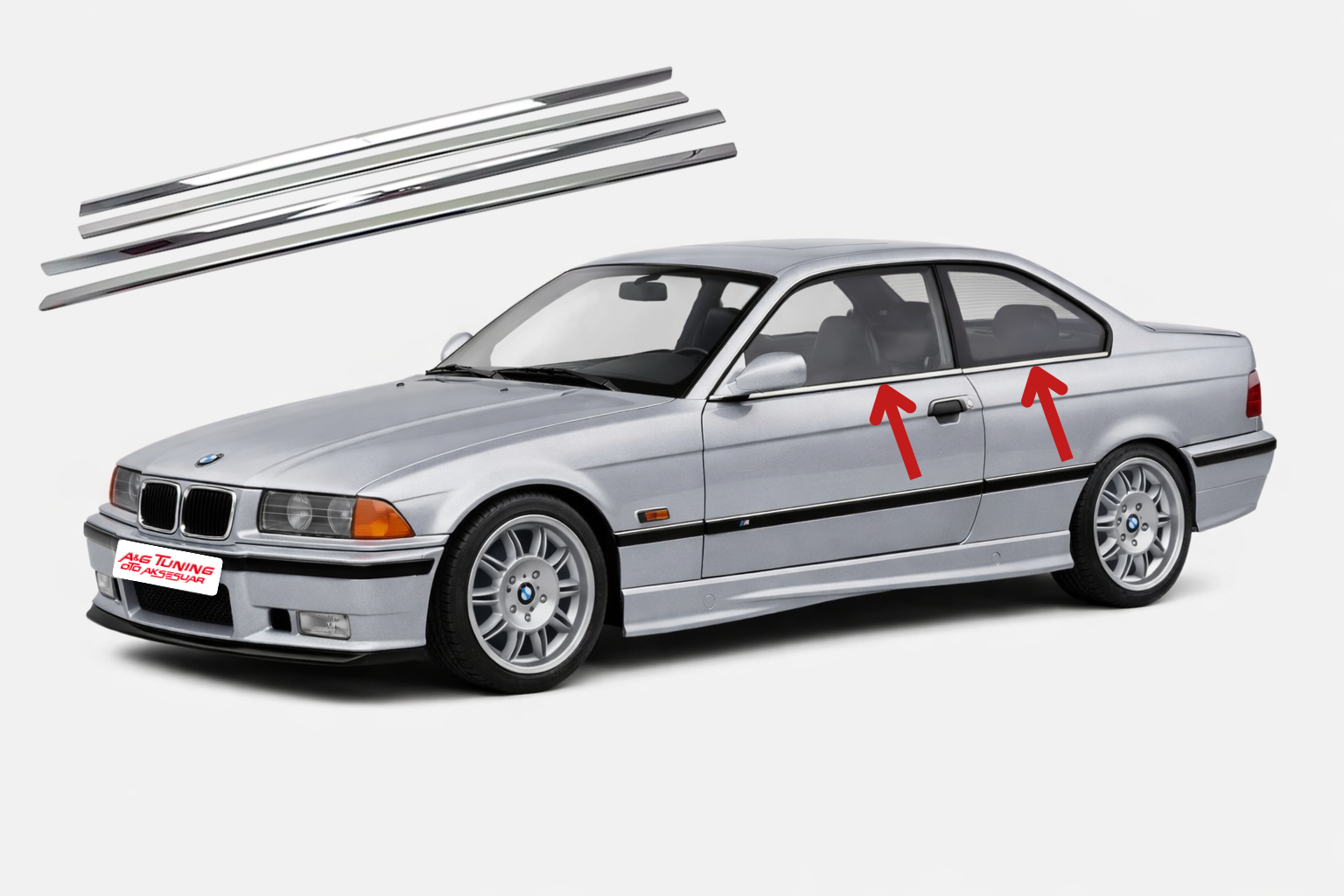 Bmw E36 Sedan Krom Cam Alt Çıtası 4 Parça 1991-1998 Paslanmaz Çelik