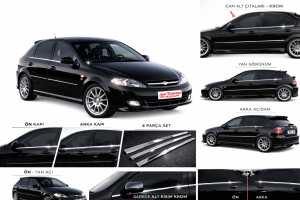 Chevrolet Lacetti HB 2000 Model ve Üzeri 4 Parça Krom Cam Alt Çıtası Takımı Paslanmaz Çelik