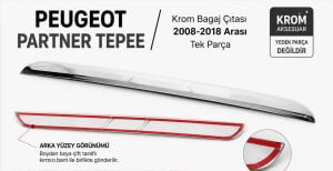Peugeot Partner Tepee 2008 - 2018 Arası Krom Bagaj Çıtası
