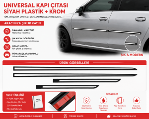 Universal Yan Kapı Koruma Çıtası Seti Plastik + Krom 4 Parça