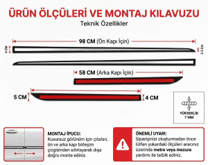 Universal Yan Kapı Koruma Çıtası Seti Plastik + Krom 4 Parça