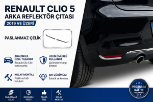 Renault Clio 5 Arka Reflektör Çıtası 2019 ve üzeri Paslanmaz Çelik