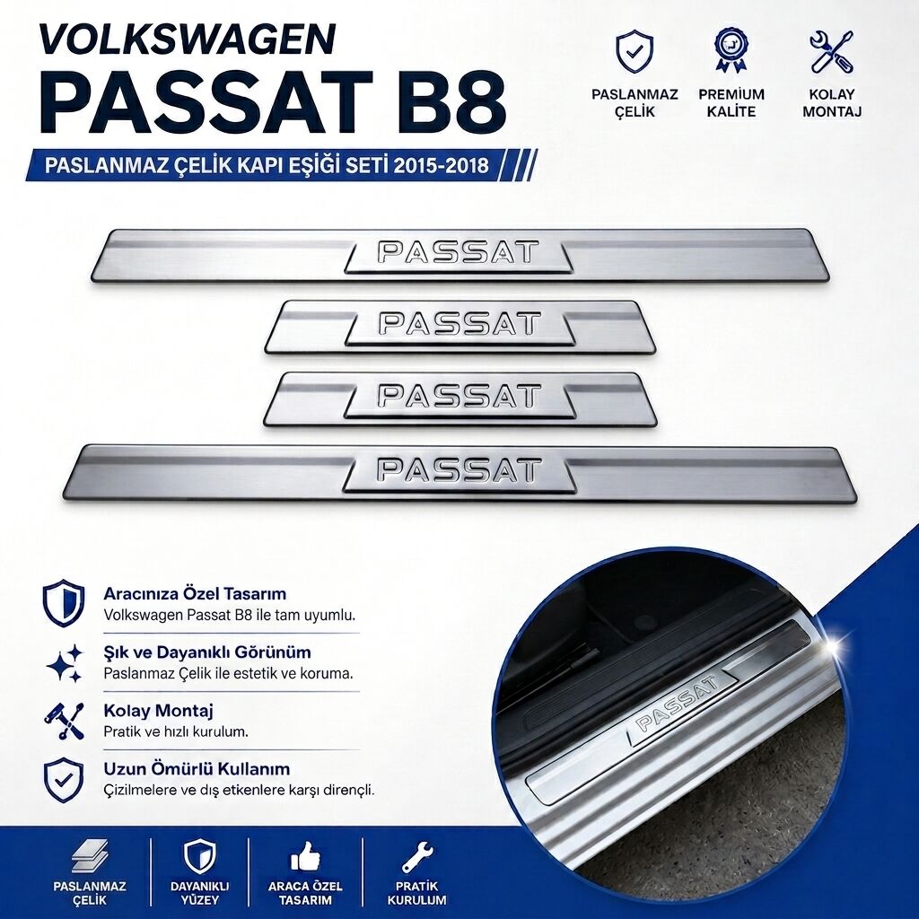 Volkswagen Passat B8 Krom Kapı Eşiği 2015-2018 Arası P.Çelik