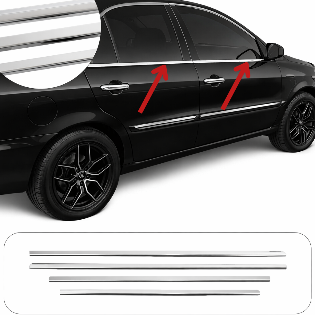 Fiat Marea 2008 Üzeri Krom Cam Çıtası 4 Parça Paslanmaz Çelik