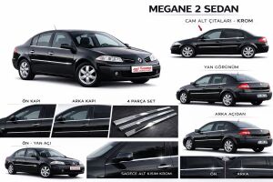 R. Megane 2 SEDAN Krom Cam Çıtası Tk 2004-2010 Paslanmaz Çelik