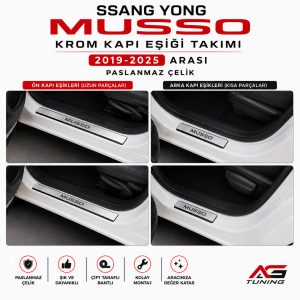SSANG YONG  Musso Krom Kapı Eşiği Takımı 2019-2025 Arası Paslanmaz Çelik