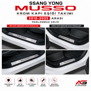SSANG YONG  Musso Krom Kapı Eşiği Takımı 2019-2025 Arası Paslanmaz Çelik