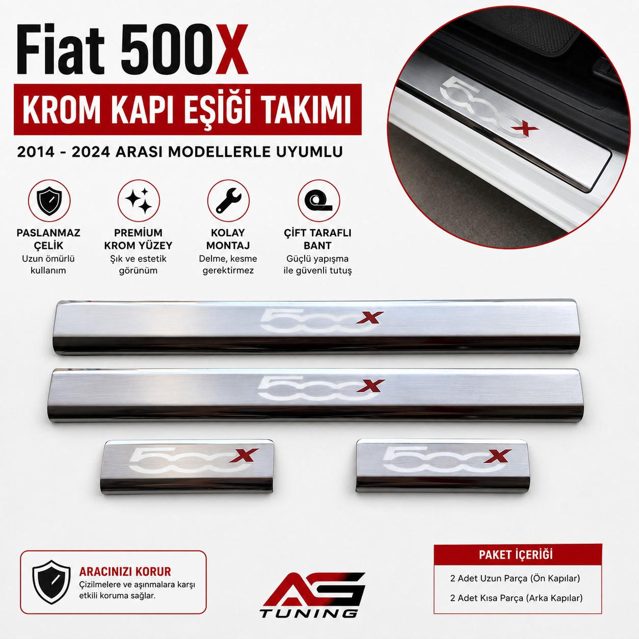 Fiat 500X Krom Kapı Eşiği Takımı 2014 - 2024 Arası Paslanmaz Çelik