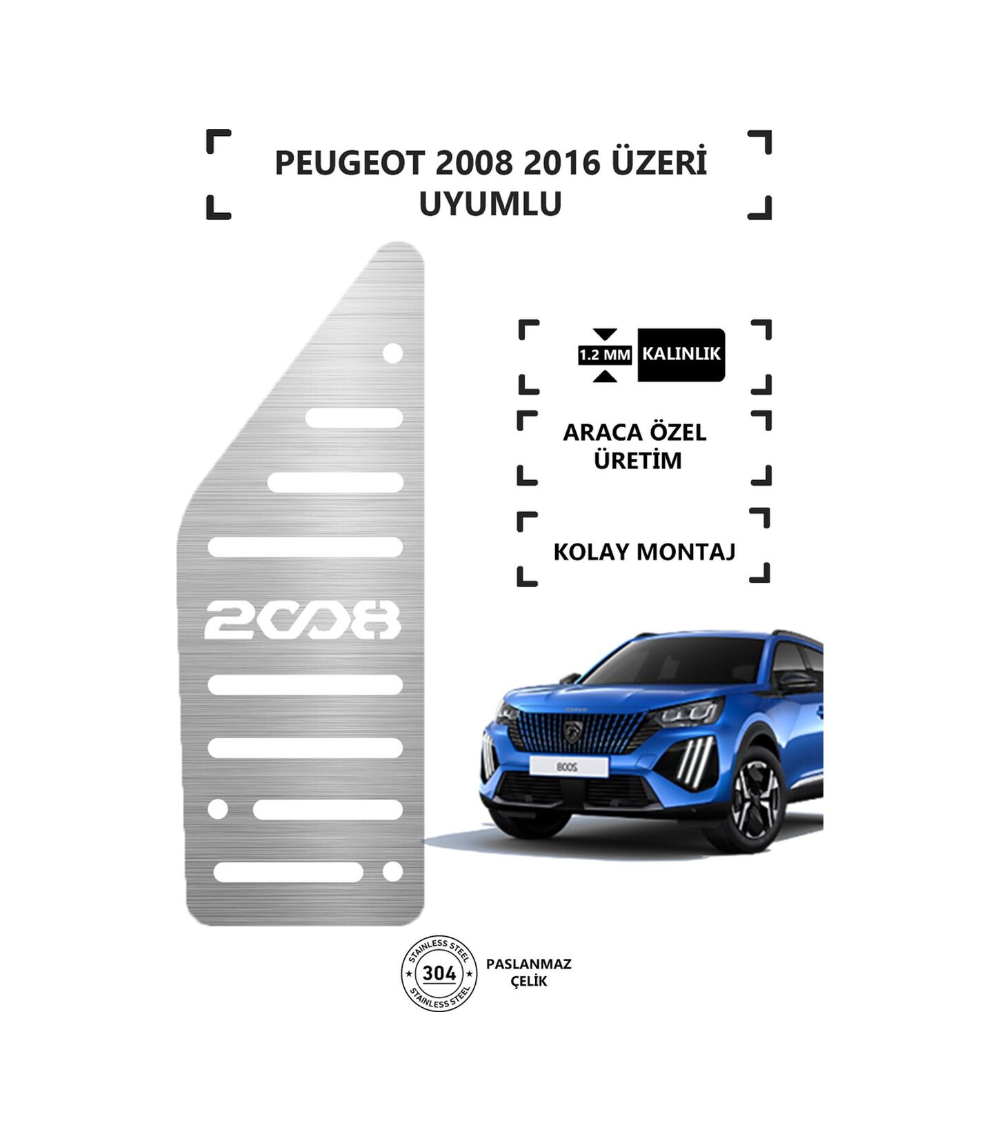 Peugeot 2008 2014 Üzeri Ayak Dinlendirme Pedalı Krom Ayak Dayama Pedalı