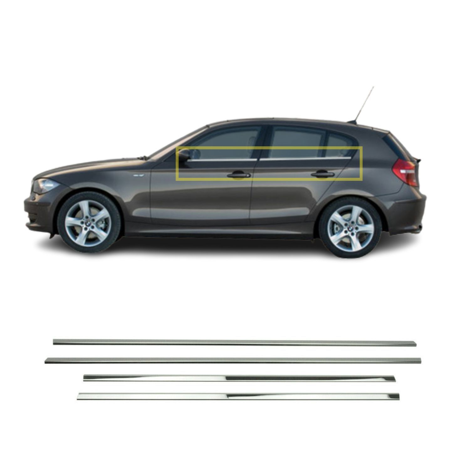 Bmw 1 Serisi E87 Krom Cam Çıtası 4 Parça 2004-2011 Arası Paslanmaz Çelik