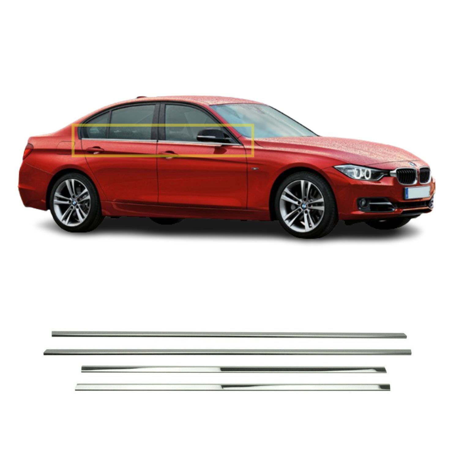 Bmw 3 Serisi F30 Krom Cam Çıtası 4 Prç 2012-2019 Arası Paslanmaz Çelik