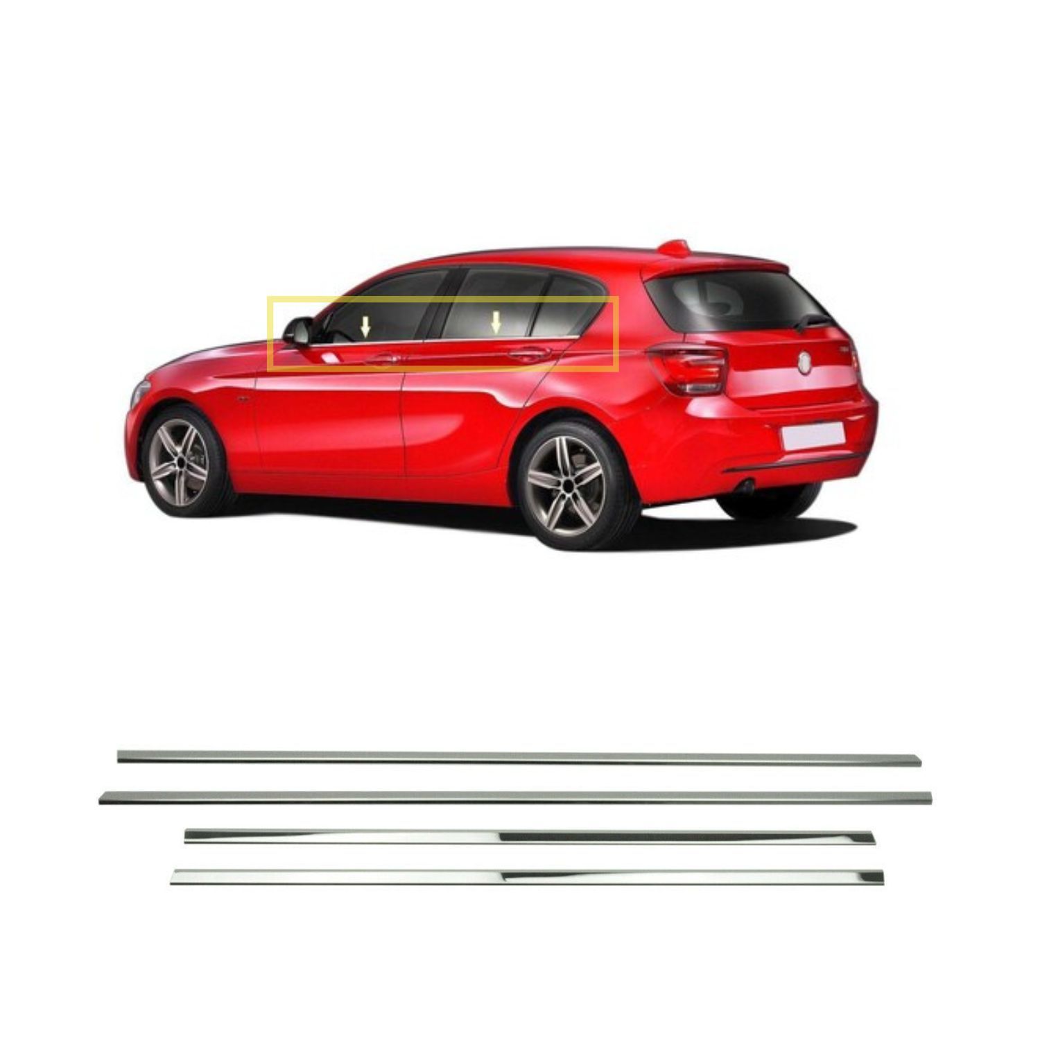 Bmw F20 F21 Krom Cam Çıtası 4 Prç. 2011-2019 Arası Paslanmaz Çelik