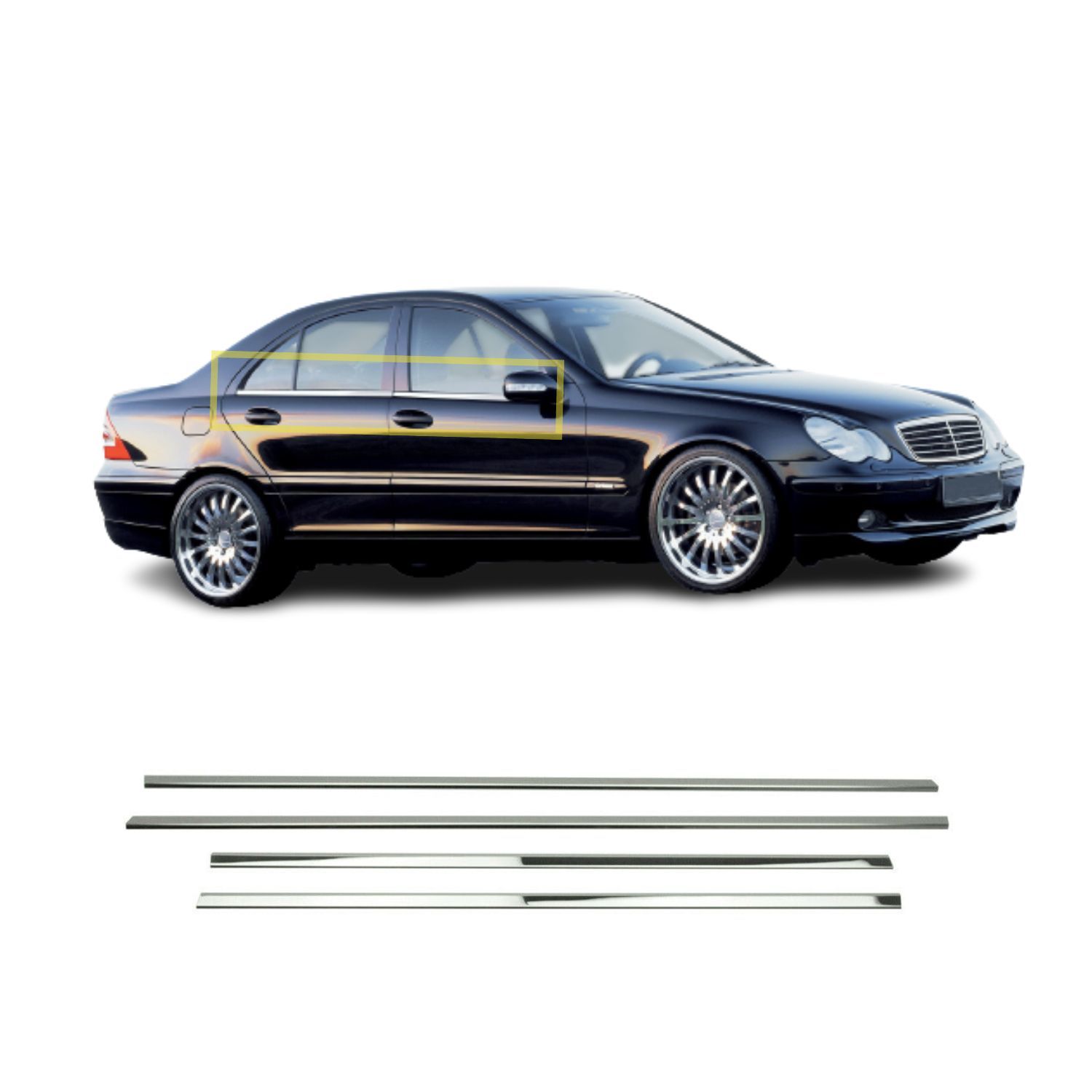 Mercedes C Klasse W203 Krom Cam Çıtası 4 Parça 2001-2007 Arası P.Çelik