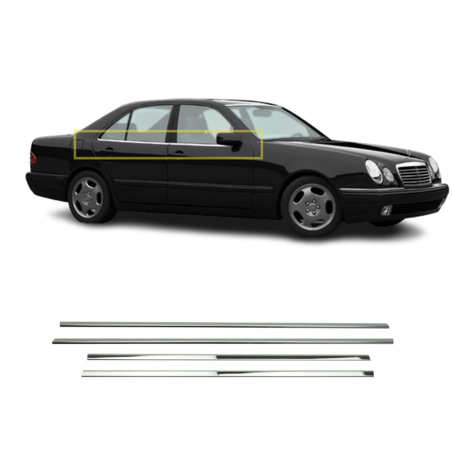 Mercedes E Klasse W210 Krom Cam Çıtası 4 Parça 1995-2002 Arası P.Çelik