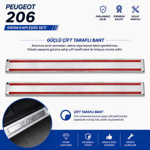 Peugeot 206 Coupe Krom Kapı Eşiği Tk 2Prç Paslanmaz Çelik