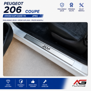 Peugeot 206 Coupe Krom Kapı Eşiği Tk 2Prç Paslanmaz Çelik