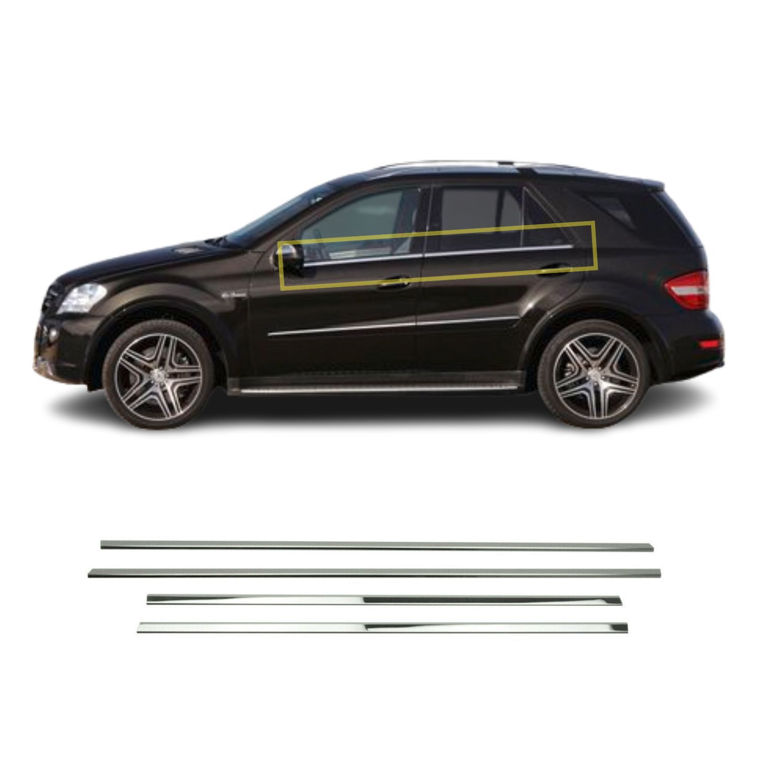 Mercedes Ml Klasse W164 Krom Cam Çıtası 4 Parça 2006-2011 Arası P.Çelik