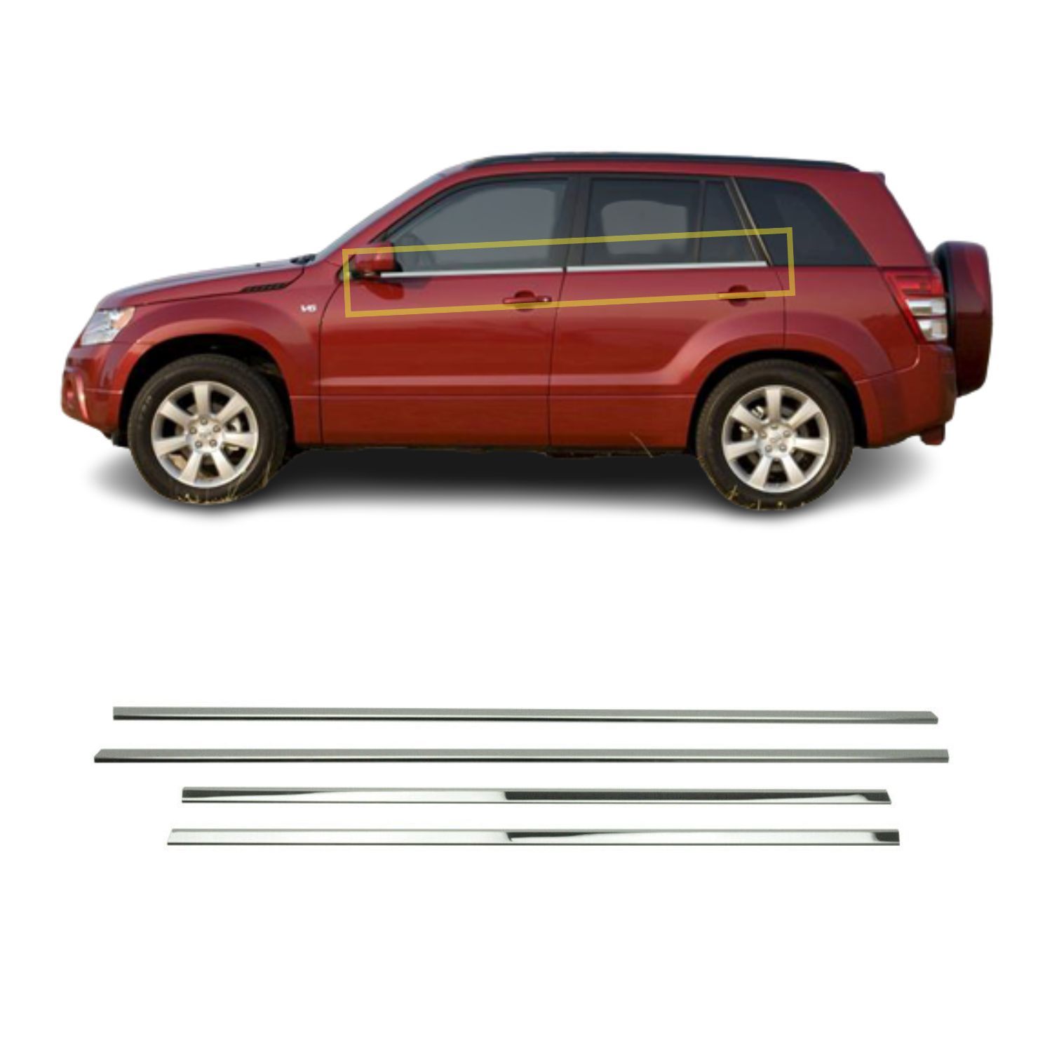Suzuki Grand Vitara Krom Cam Çıtası 4 Parça 2006-2011 Arası P.Çelik